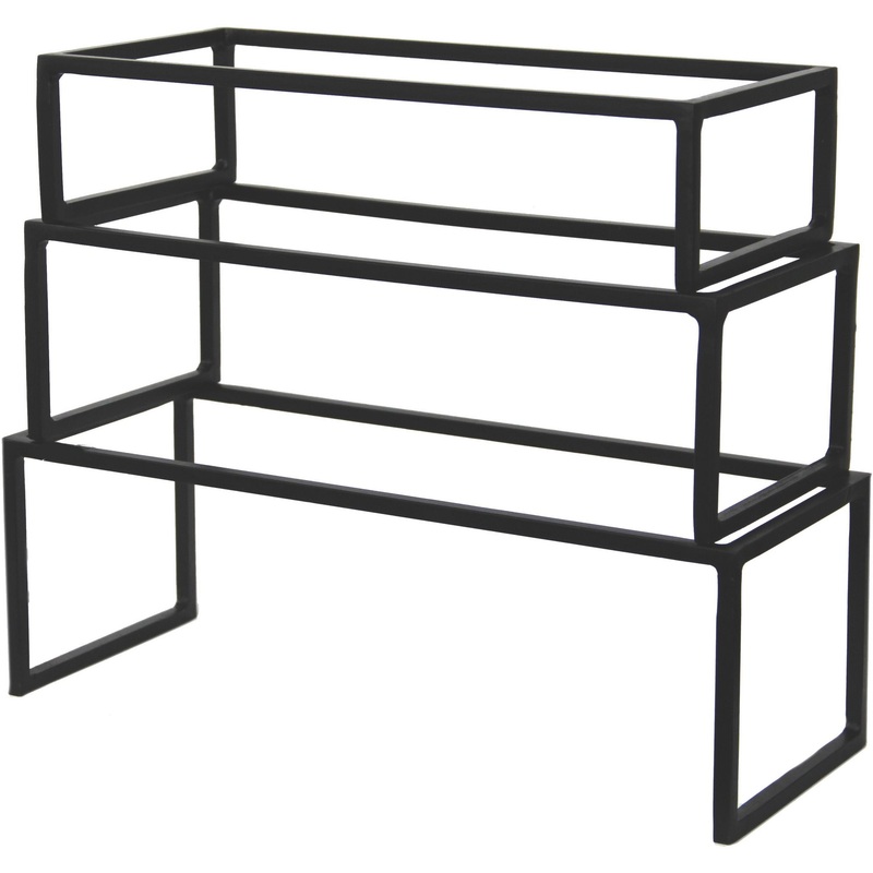 Set of three rectangular rod riser buffet display stands