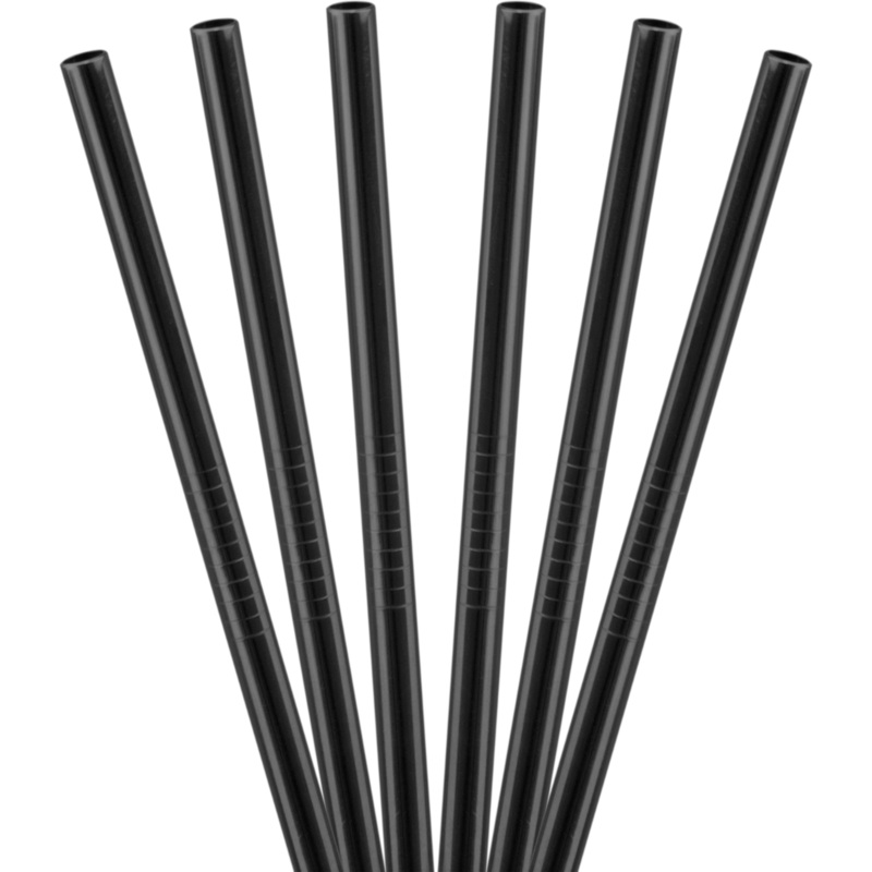 Packet of 6 re-usable metal straight straws "Black" 0.6x21.5cm