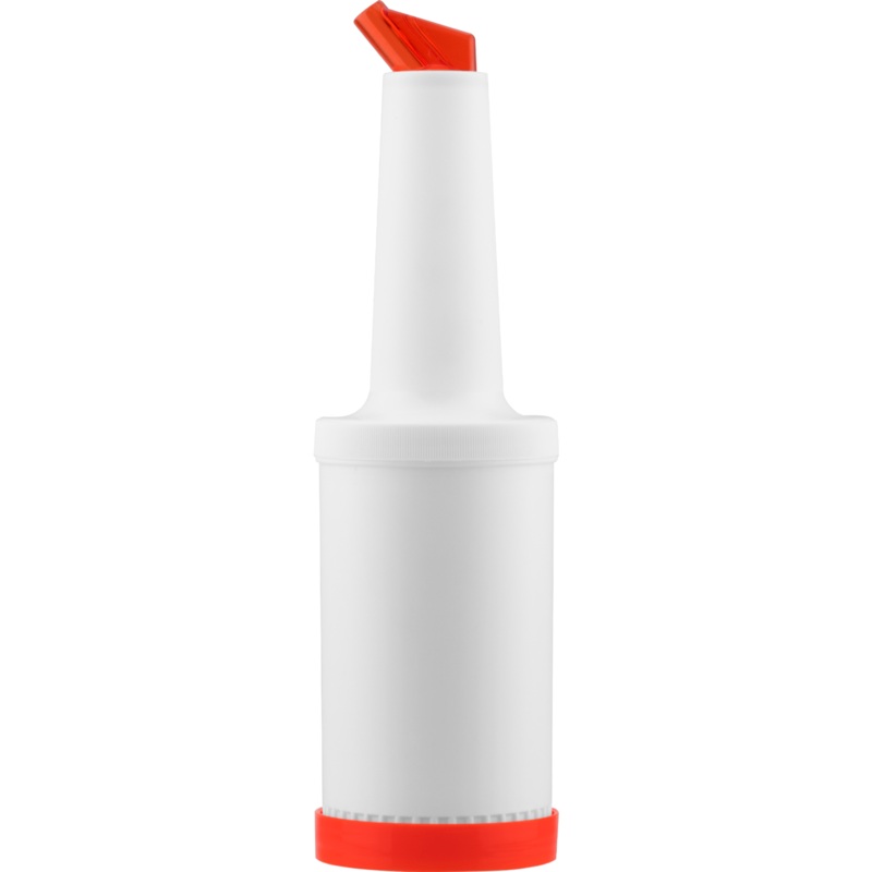 Polypropylene juice/syrup bottle with pourer red 1L