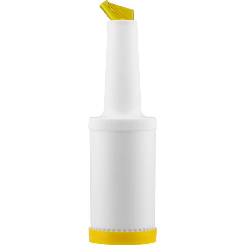 Polypropylene juice/syrup bottle with pourer yellow 1 litre