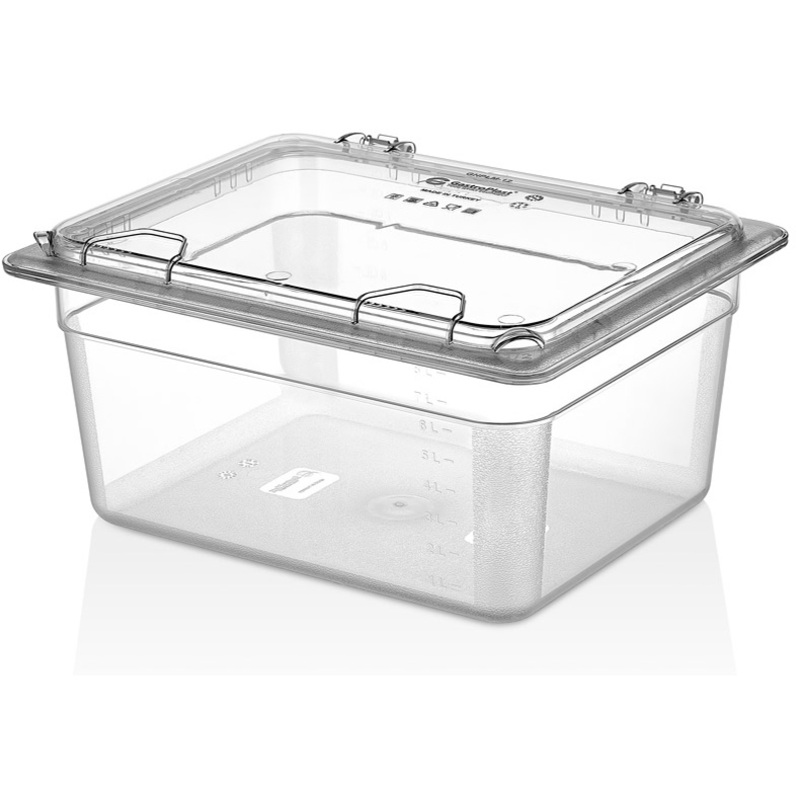 Polycarbonate GN 1/2 solid flip lid transparent