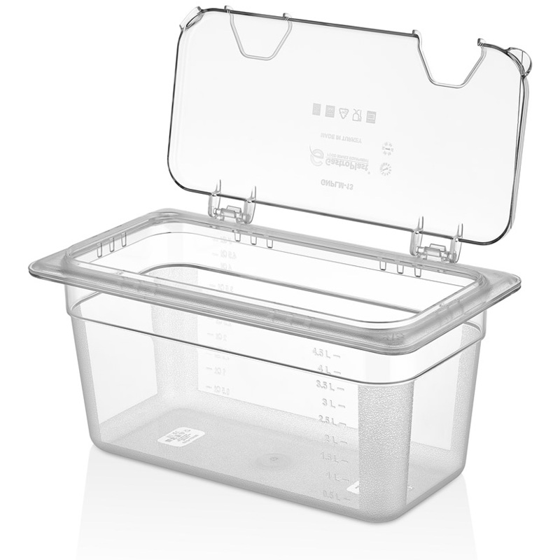 Polycarbonate GN 1/3 notched flip lid transparent