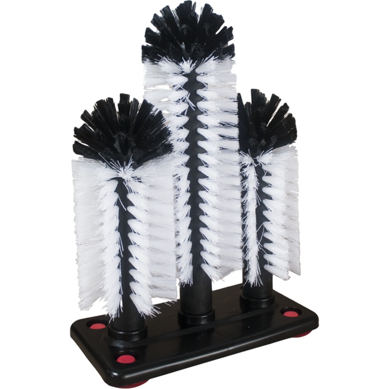 Set of three brushes various sizes for washing glasses with suction feet