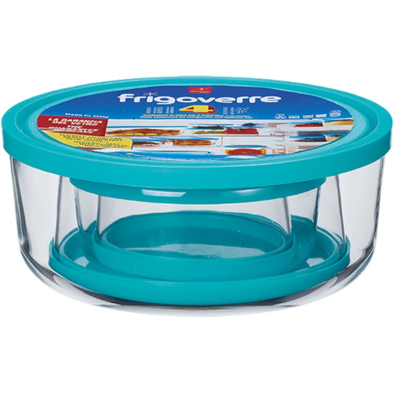 Set of four round glass storage boxes