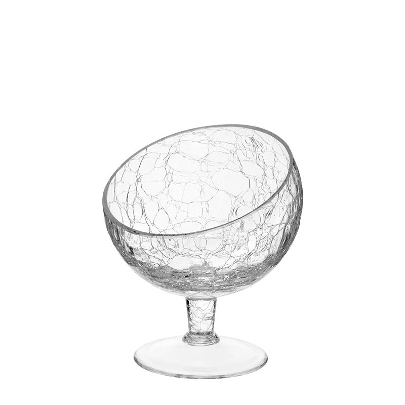 Alira offset glass presentation bowl with stem "Cracked" 12cm