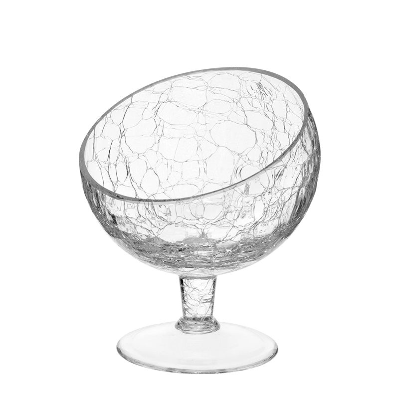 Alira offset glass presentation bowl with stem "Cracked" 19cm