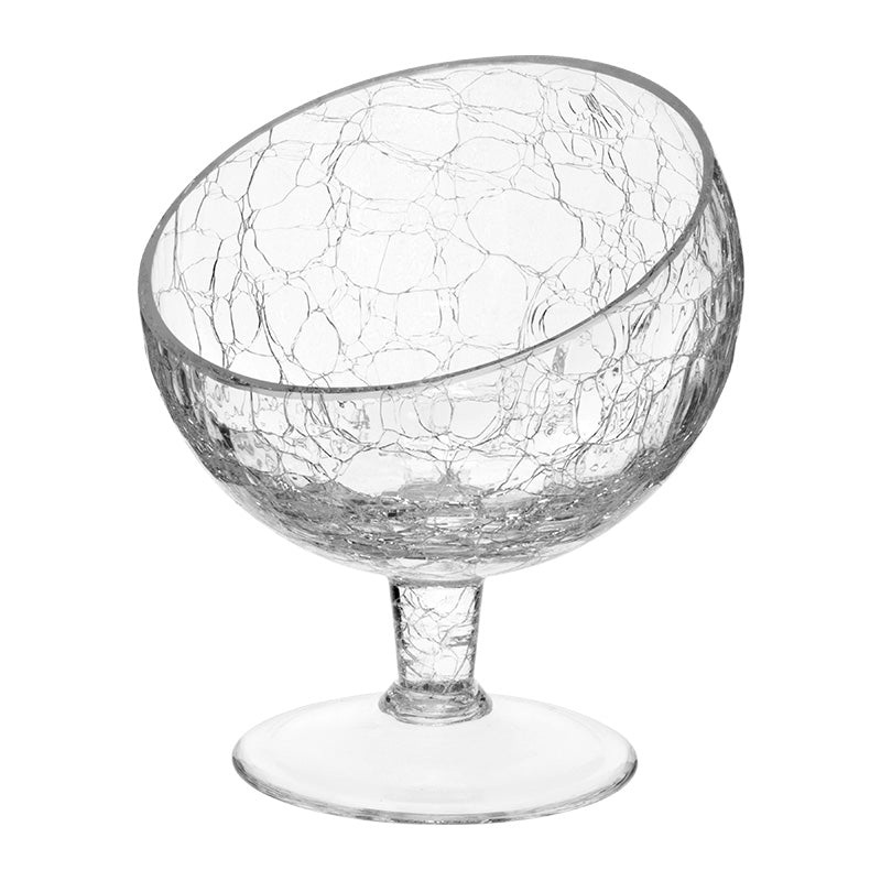 Alira offset glass presentation bowl with stem "Cracked" 22cm
