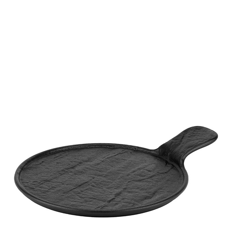 Meteor black round serving dish with handle