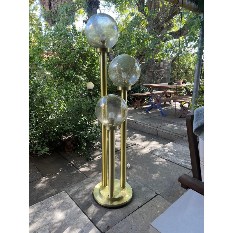 Vintage Standing Lamp - 3 Tiered - Hand blown Glass Ball Shades - Gold