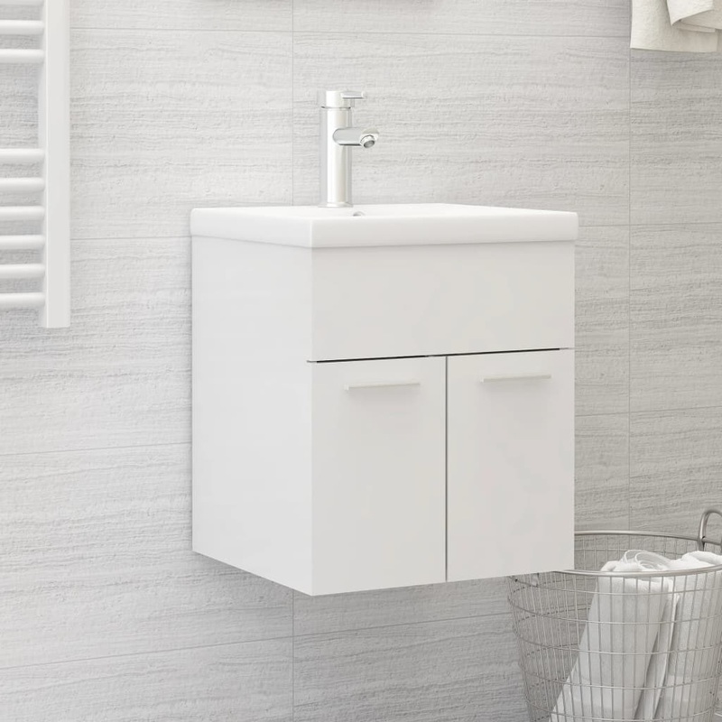 Armoire d'vier avec lavabo intgr Blanc brillant Agglomr