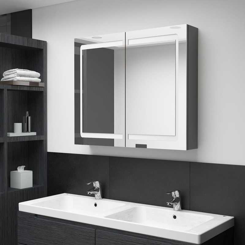 Armoire de salle de bain  miroir LED gris 80x12x68 cm