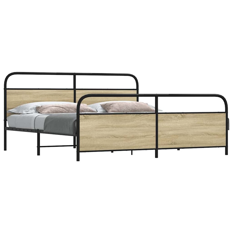 Cadre de lit en mtal sans matelas chne sonoma 183x213 cm