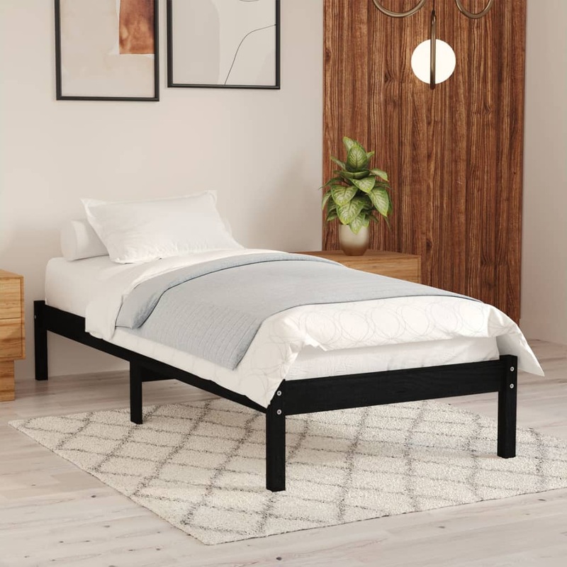 Cadre de lit sans matelas noir bois massif 100x200 cm
