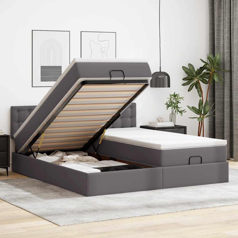Lit ottoman avec matelas & LED Gris 180x200cm similicuir