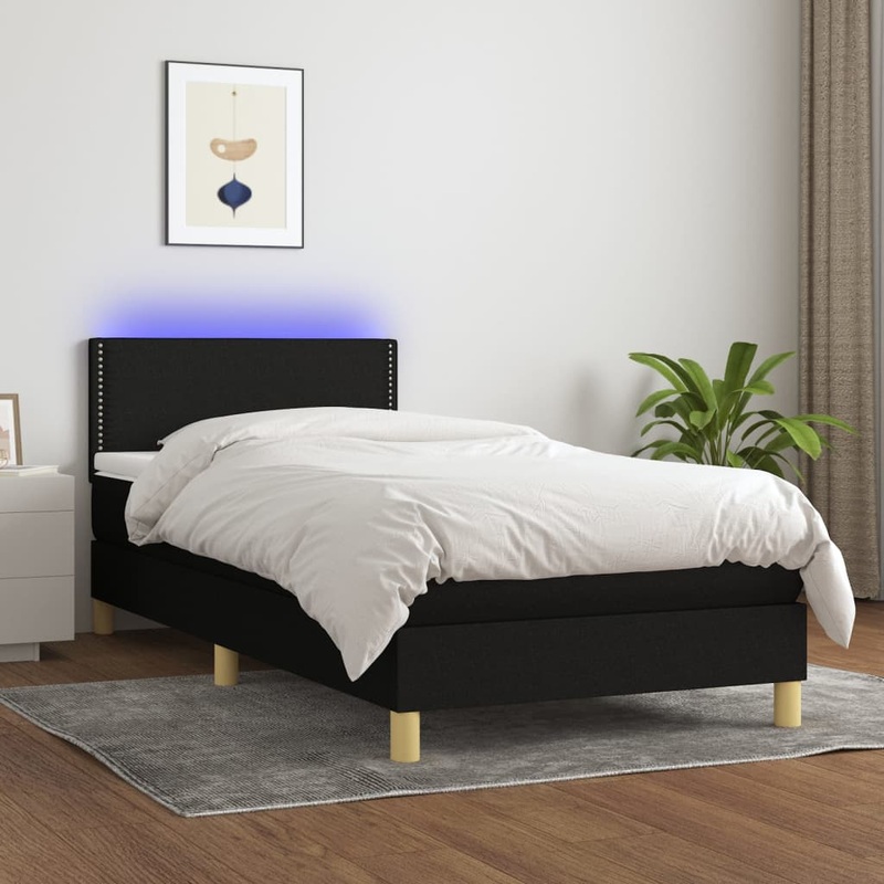 Sommier  lattes de lit avec matelas et LED Noir 90x200cm Tissu