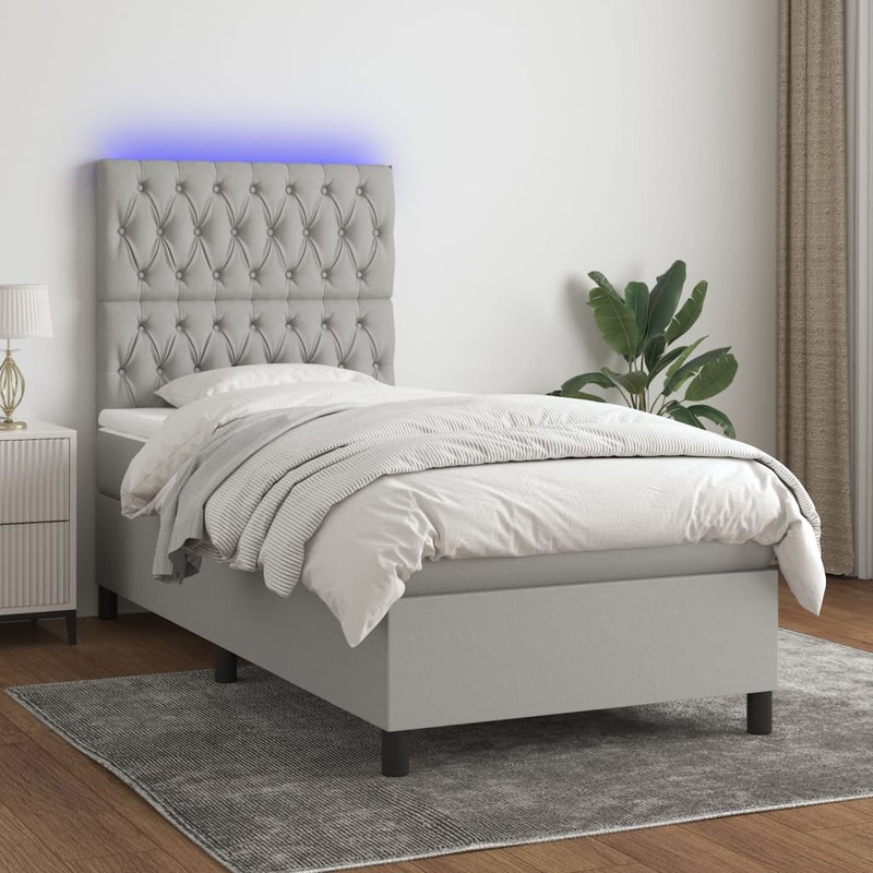Sommier  lattes de lit et matelas et LED Gris clair 100x200 cm