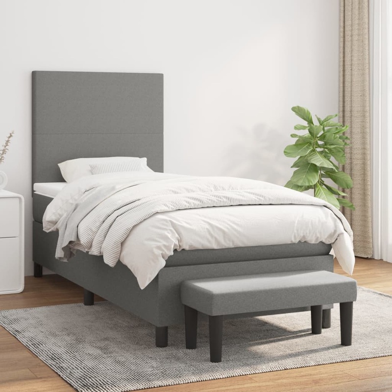 Sommier  lattes de lit et matelas Gris fonc 90x190 cm Tissu